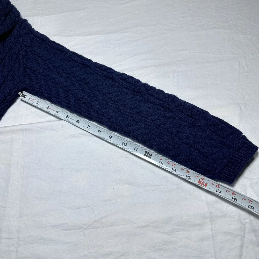 Aran Crafts Cable Knit Merino Wool Cardigan Womens XS Navy Double Breasted Shawl - Picture 13 of 13